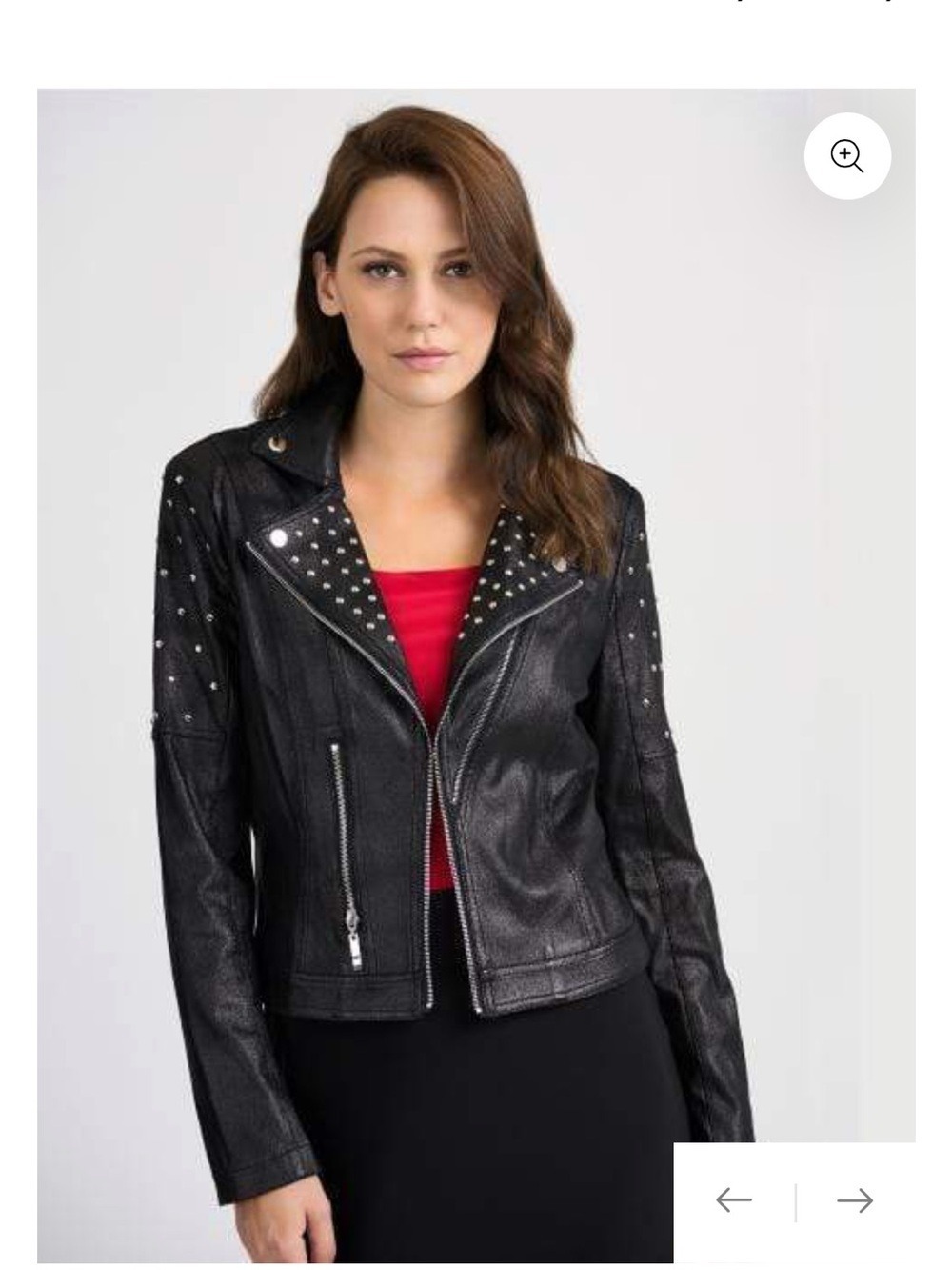 Joseph Ribkoff Studded Black Biker Moto Jacket Silver Studs Medium - Picture 9 of 10
